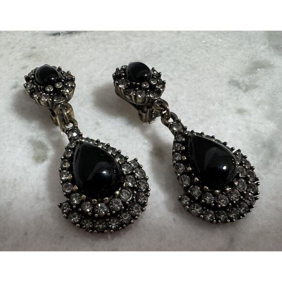 Vintage Heidi Daus Black Stones & Rhinestone Huge Dangle Drop Earrings - Picture 6 of 7